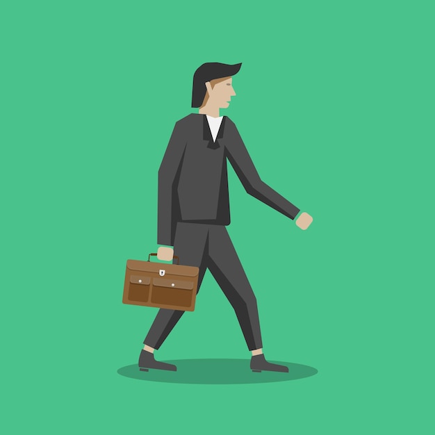 Vector business man walking and holding briefcase