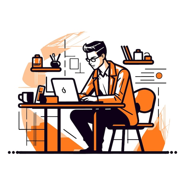 Business man walking in the office vector illustration