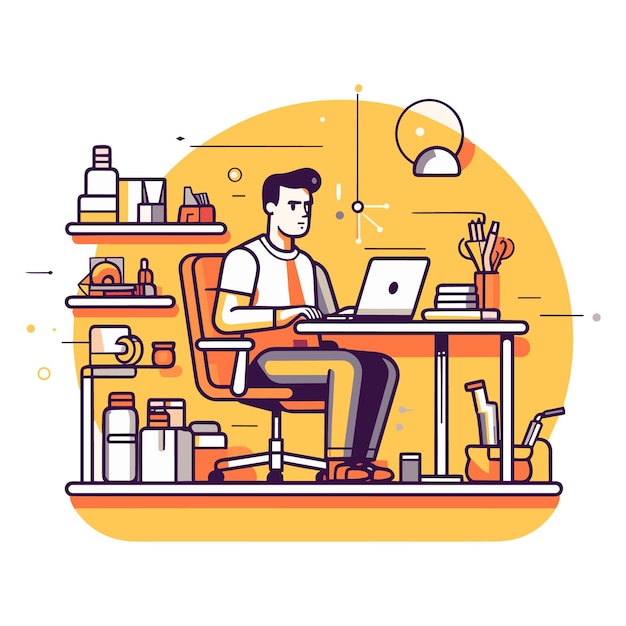 Business man walking in the office vector illustration