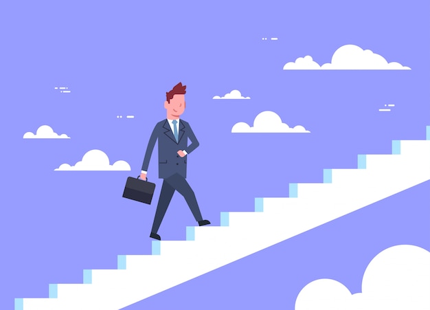 Business man walking stairs up businessman career development concept