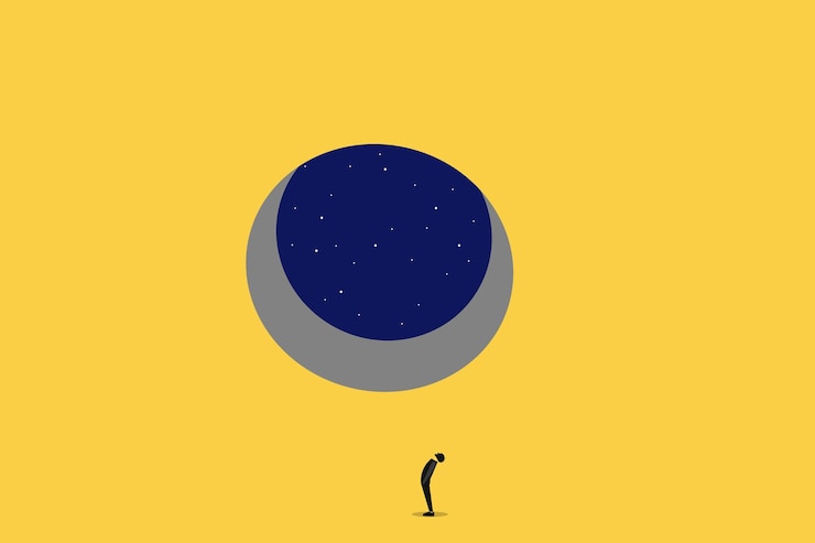 Vector business man was looking through a hole in the wall to the sky