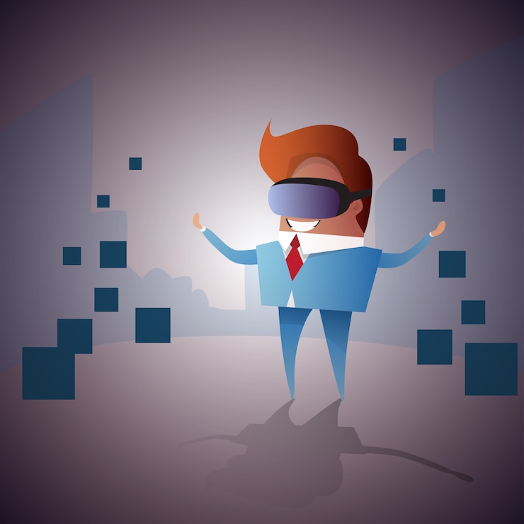 Vector business man wear virtual reality digital glasses