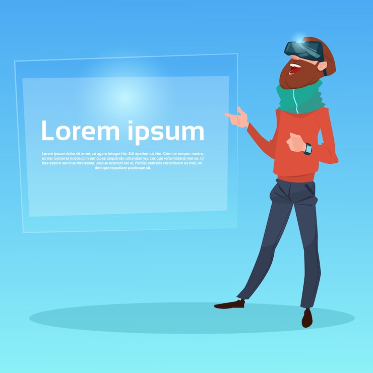 Vector business man wear virtual reality digital glasses