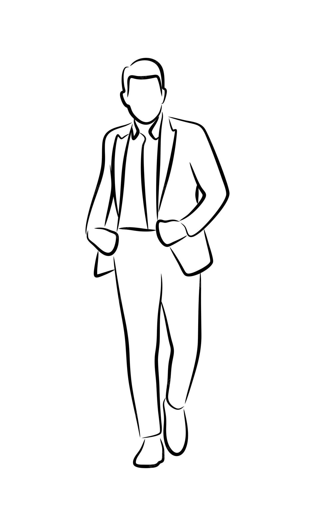 Premium Vector | Business man wearing suit blazzer line art silhouette