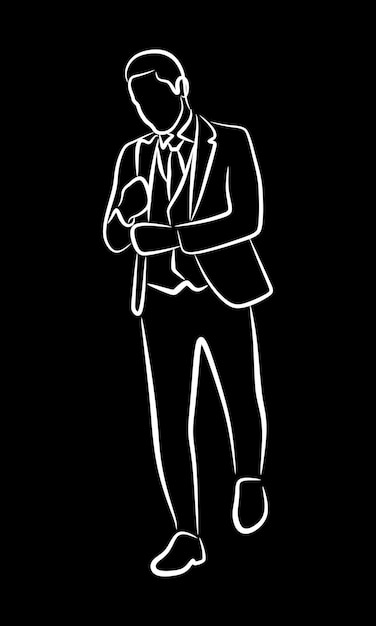 Business man wearing suit blazzer line art silhouette