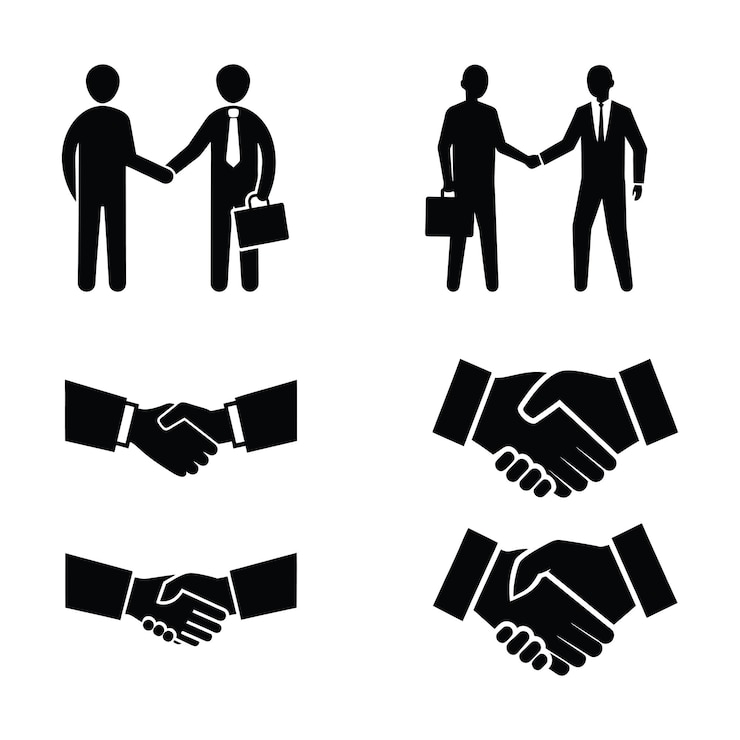 Vector business man with briefcase and handshaking icon