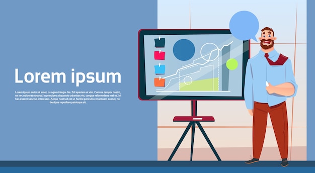 ベクトル フリップチャートセミナーのビジネスマン