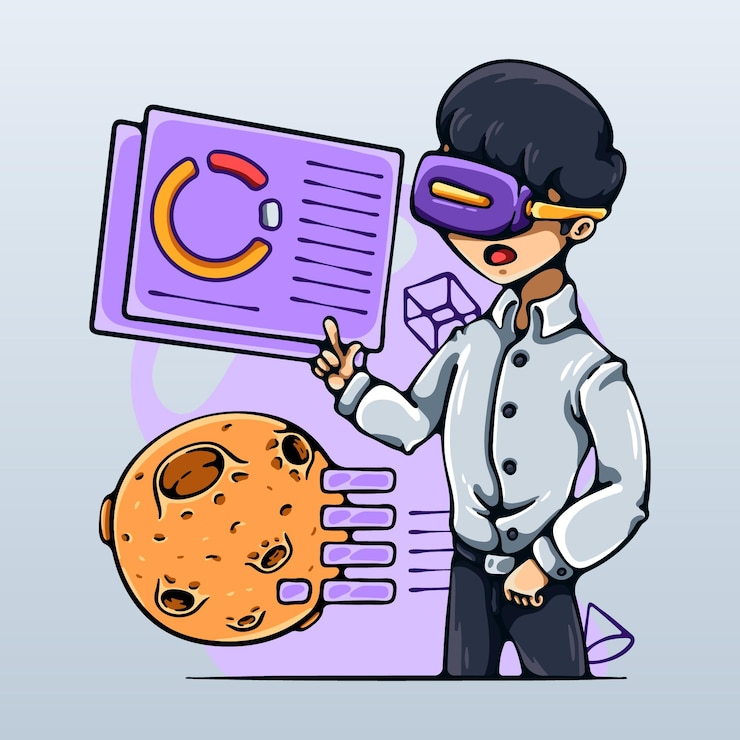 Vector business man with vr metaverse presentation