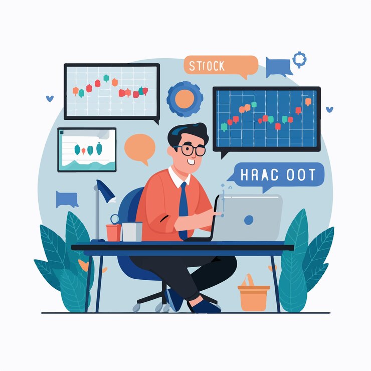 Vector business man working on stock financial trade market diagram vector