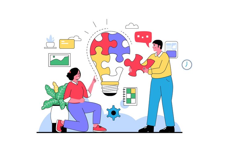 Vector business management character art vector flat line illustration