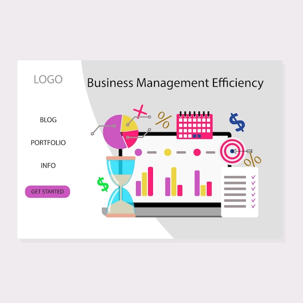 Business management efficiency landing page manage chart and graphic