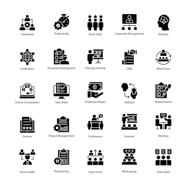 Vector business management glyph icon collection