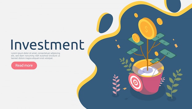 Vector business management growth concept. returns on investment with money coin plant