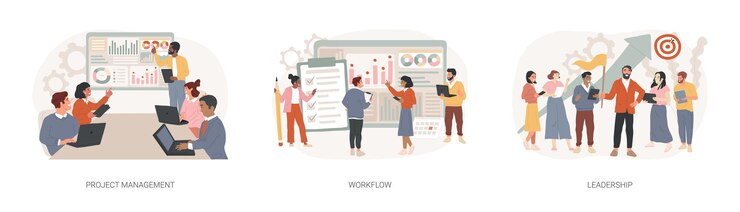 Vector business management isolated concept vector illustration set