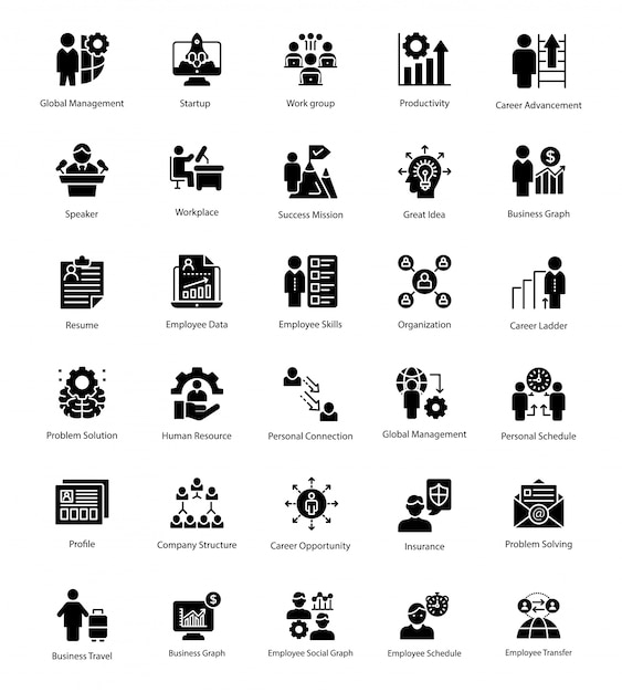 Business Management Solid Icons Set
