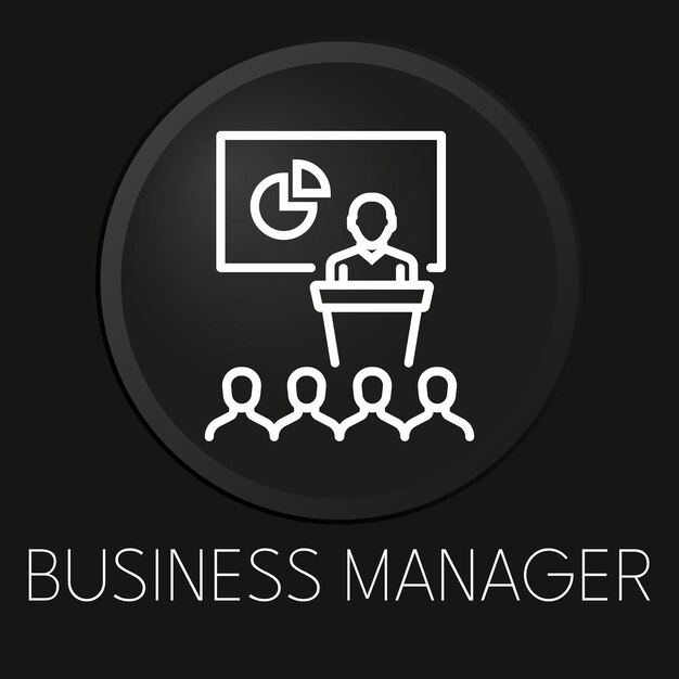Business manager minimale vector lijn pictogram op 3D-knop geïsoleerd op zwarte achtergrond Premium VectorxAxA
