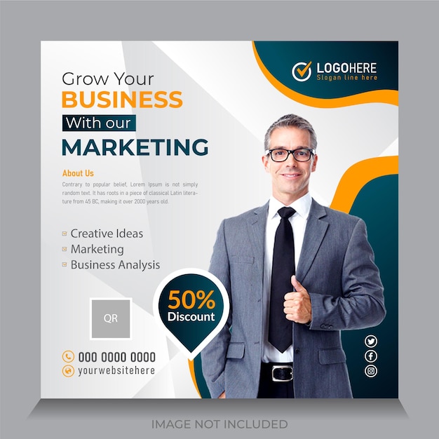 Vector business marketing agency promotion social media post template editable square banner design