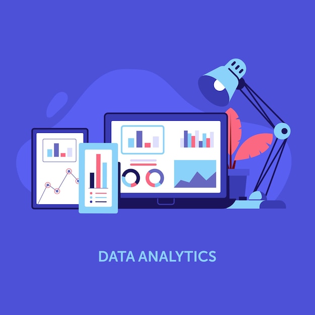 Business and marketing data analysis for website and mobile app data analytics and search information concept with smartphone laptop and tablet workspace with gadgets and graphics