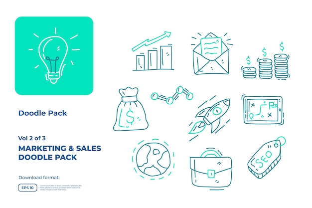 Business and marketing doodle icon illustration set with thin outline style vector illustration