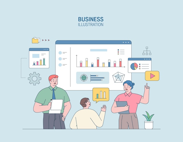 Business marketing illustrazione uomini e donne impegnati in affari