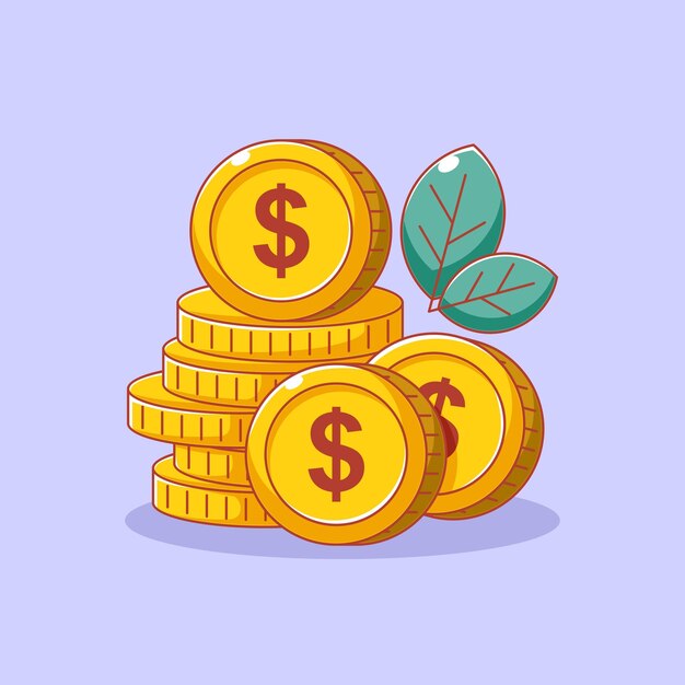 Business marketing information with coins and leaves