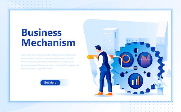 Business mechanism flat landing page template of homepage