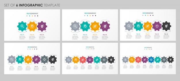 Business mechanism infographic set with icons and 3, 4, 5, 6, 7, 8 options or steps.