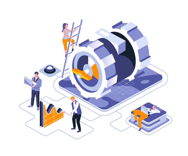 Business mechanism isometric   illustration