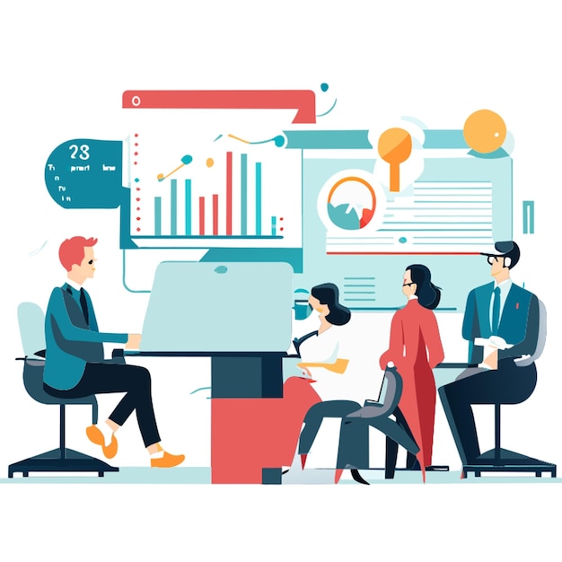 business meeting analytics presentation vector illustration