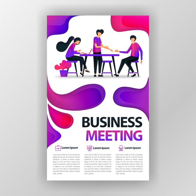 Business meeting design poster with flat cartoon illustration.