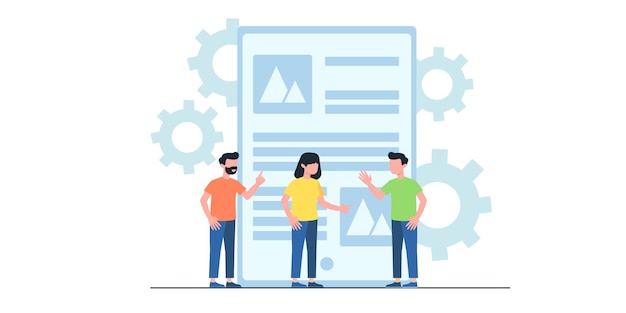 Business meeting flat illustration. concept of business
workflow, time management, planning, task app, teamwork. creative
flat design for web banner, marketing material, business
presentation