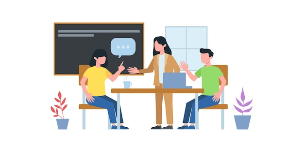 business meeting illustration. group work meeting course. man having a conference call with his business team online