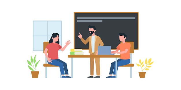 business meeting illustration. group work meeting course. man having a conference call with his business team online