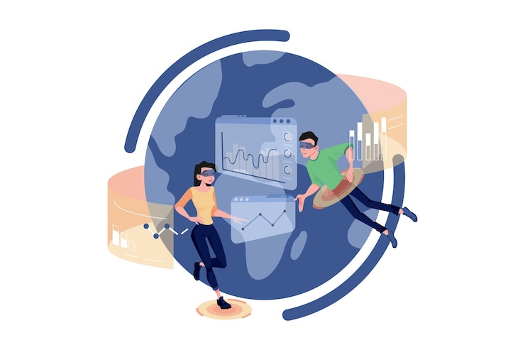 Vector business meeting in the metaverse