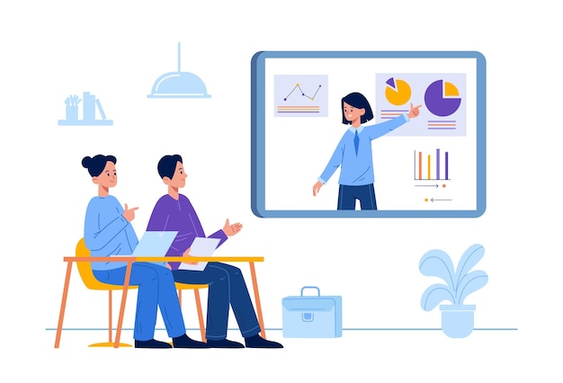 Business meeting presentation for investor with dashboard Vector of presentation in office illustration work people and team businessman