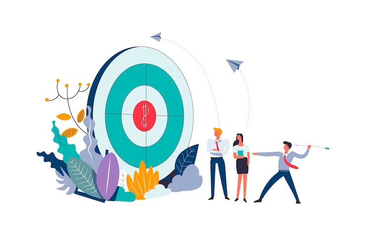 Vector business meeting and target with dollar sign aim 