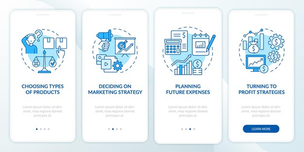 Business model blue onboarding mobile app page screen