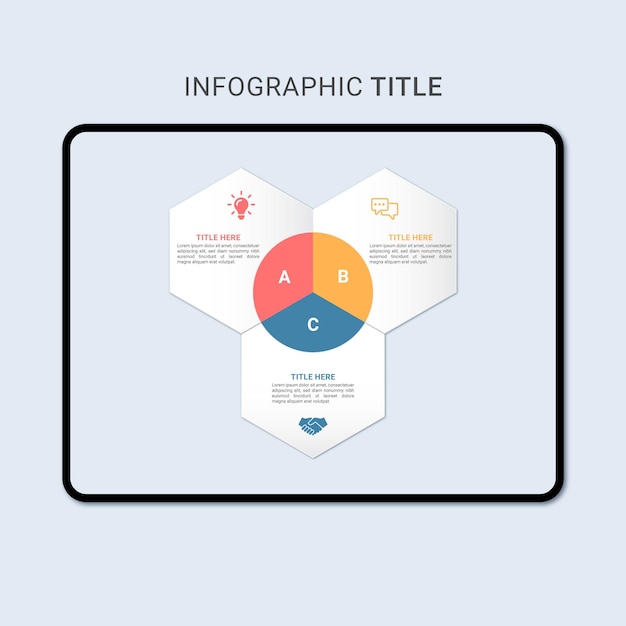 Business model with 3 colorful hexagons Infographic Template