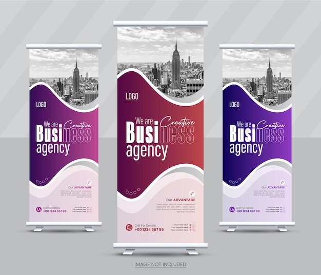 Business Modern rollup banner design layout with 3 different colors variation