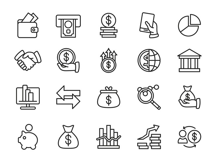 Business money icon set Finance and banking Investment payment Currency and wealth symbols