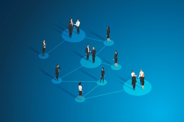 Comunicazione del layout della rete aziendale e cooperazione del gruppo di uomini d'affari