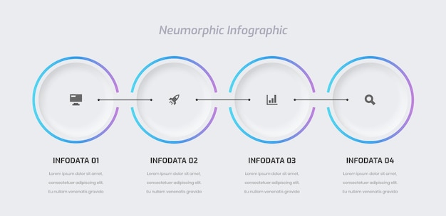 Business Neumorphic Infographic Presentation with Gradient Color Circle Label 4 option and Icon