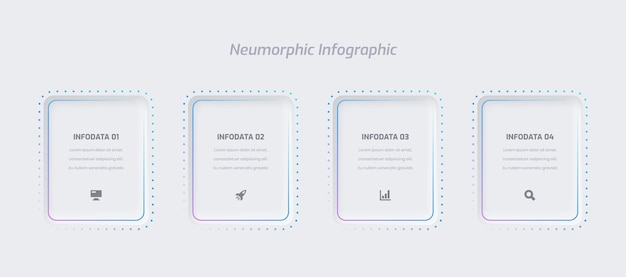 Business Neumorphic Infographic Presentation with Gradient Color Rectangle Label 4 Option and Icon