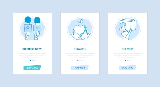 Business news donation delivery User interfaces screens phones