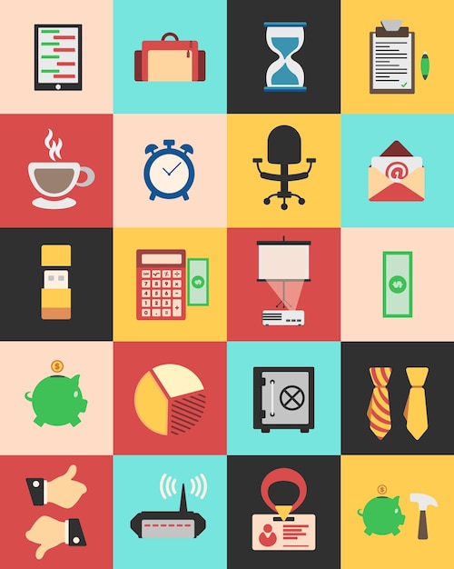 Vector business office elements icons set