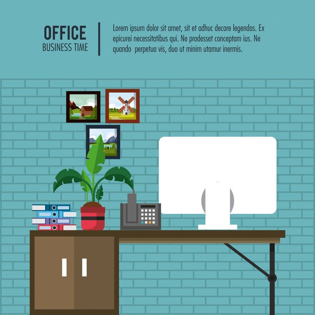 Vector business office interior banner information