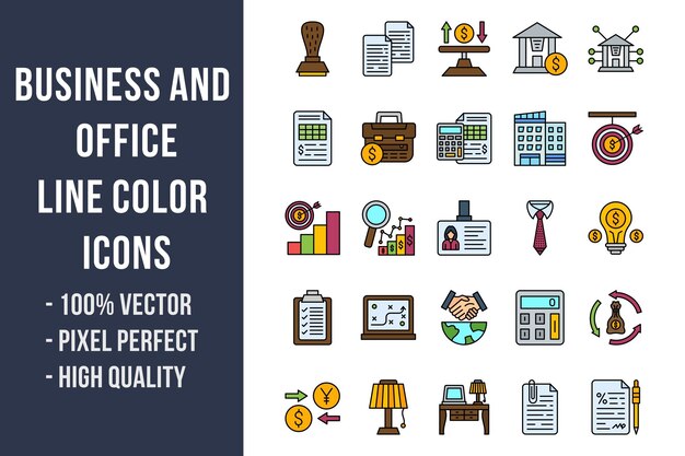 Business and office line color icons