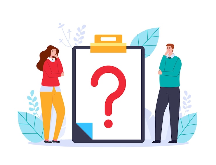 Vector business office workers character thinkig asking questions and searching anwers  web adstract   illustration