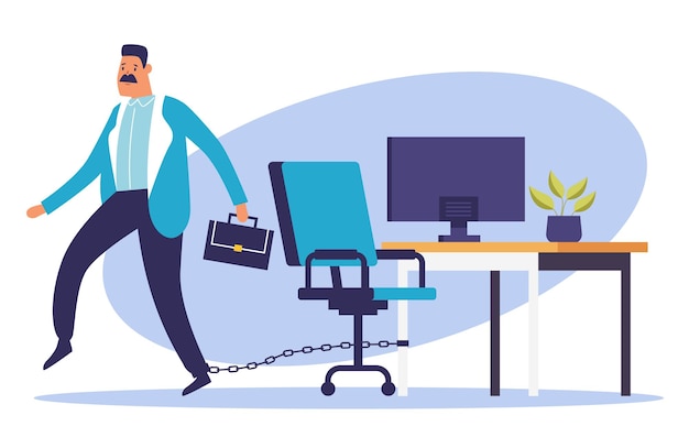 Business office workers people chain with workplace concept design graphic illustration