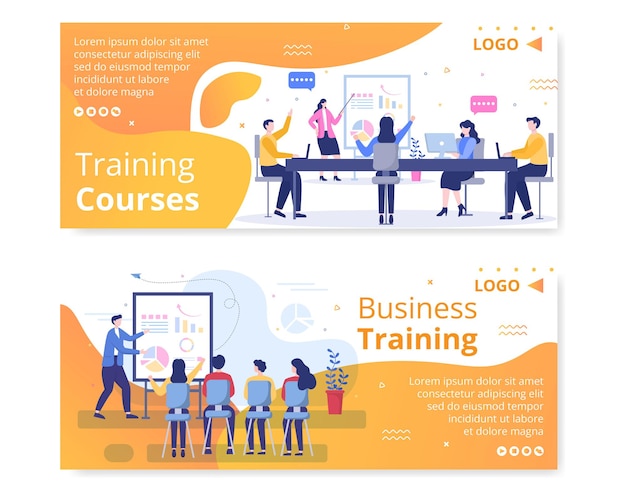 Business Online Training, Seminar or Courses Banner Template Flat Illustration Editable of Square Background for Social media or Greetings Card